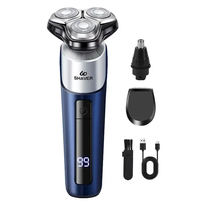 Ensemble de soins pour hommes : rasoir à trois lames, brosse nettoyante, coupe-poils pour le nez et