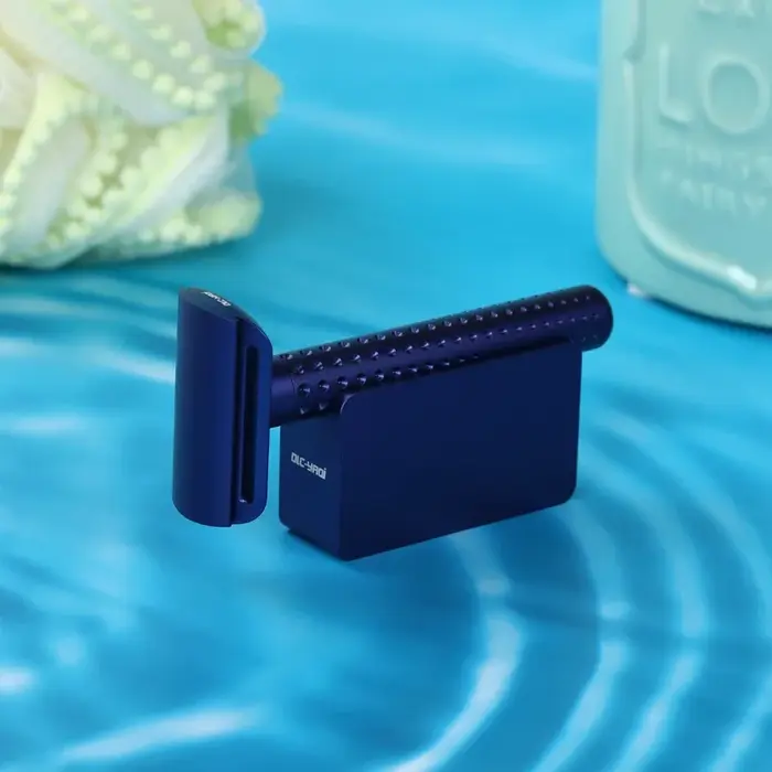 Yaqi Sputnik – rasoir et support de sécurité en aluminium pour hommes, couleur bleu foncé, avec écart de lame de 1.25mm, diamètre de la poignée de 13.5MM et longueur de 833.5mm