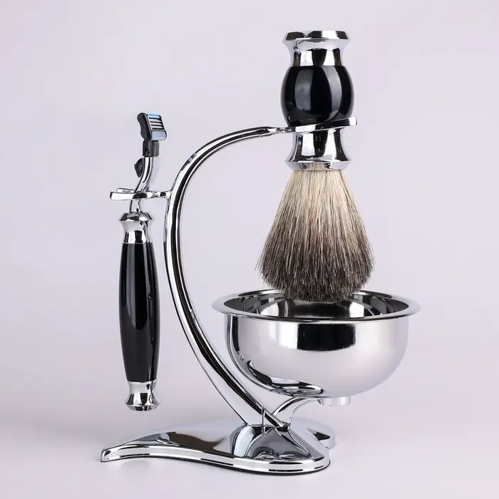 iRAZOR Kit de rasage humide pour homme avec rasoir manuel Brosse à cheveux de blaireau Bol à savon e