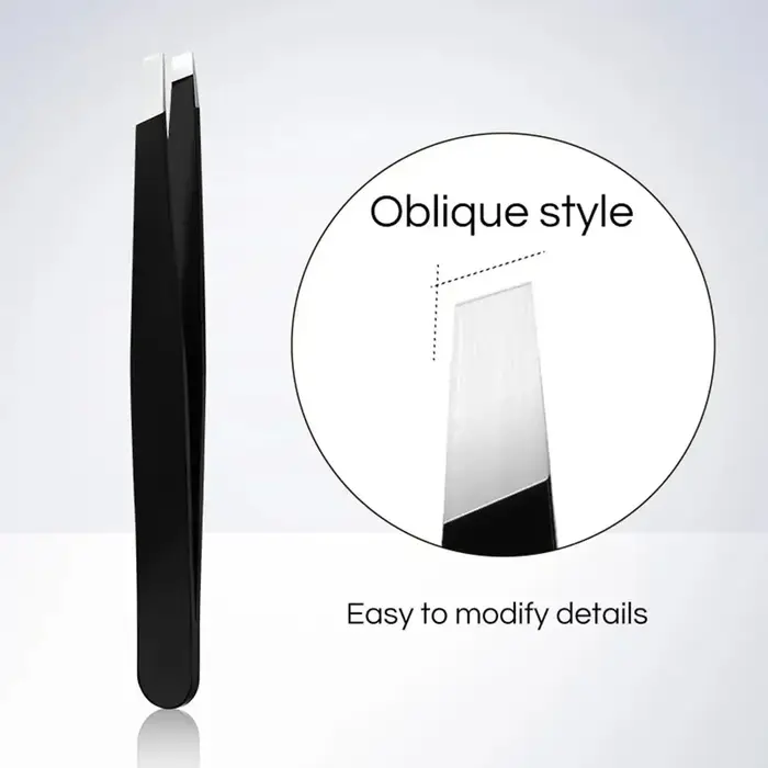 Pince à sourcils noire en acier inoxydable, avec pointe inclinée et plate, outils de beauté pour pin