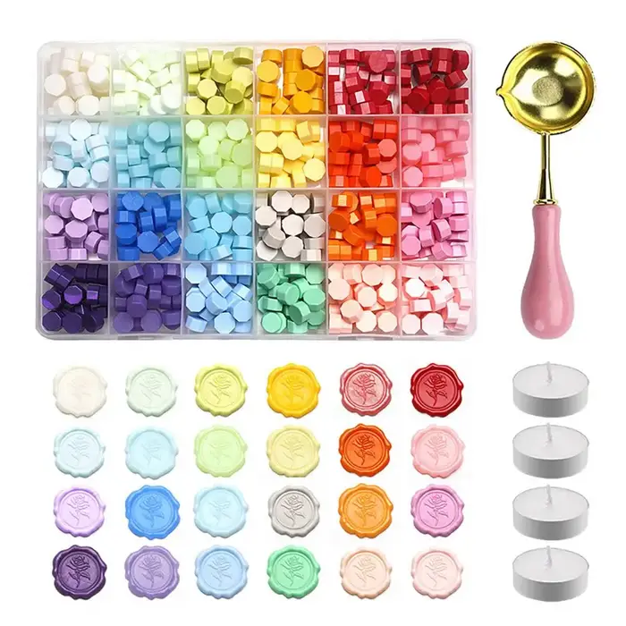 Kit de sceau de cire, avec cuillère à faire fondre les perles de cire et ensemble de bougies, kit de