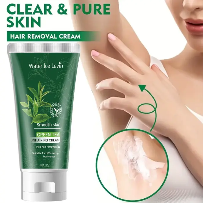 Crème Épilatoire Douceur au Thé Vert - Effet Peau Satinée - Formule Non Irritante - Pour une Sensation de Fraîcheur