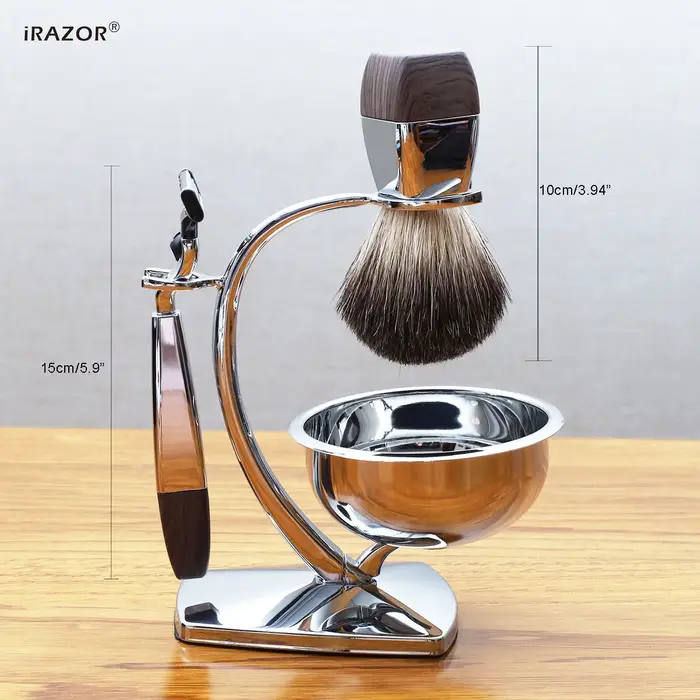 IRAZOR Kit de rasage humide professionnel pour hommes Mach 3 rasoir blaireau brosse à cheveux support