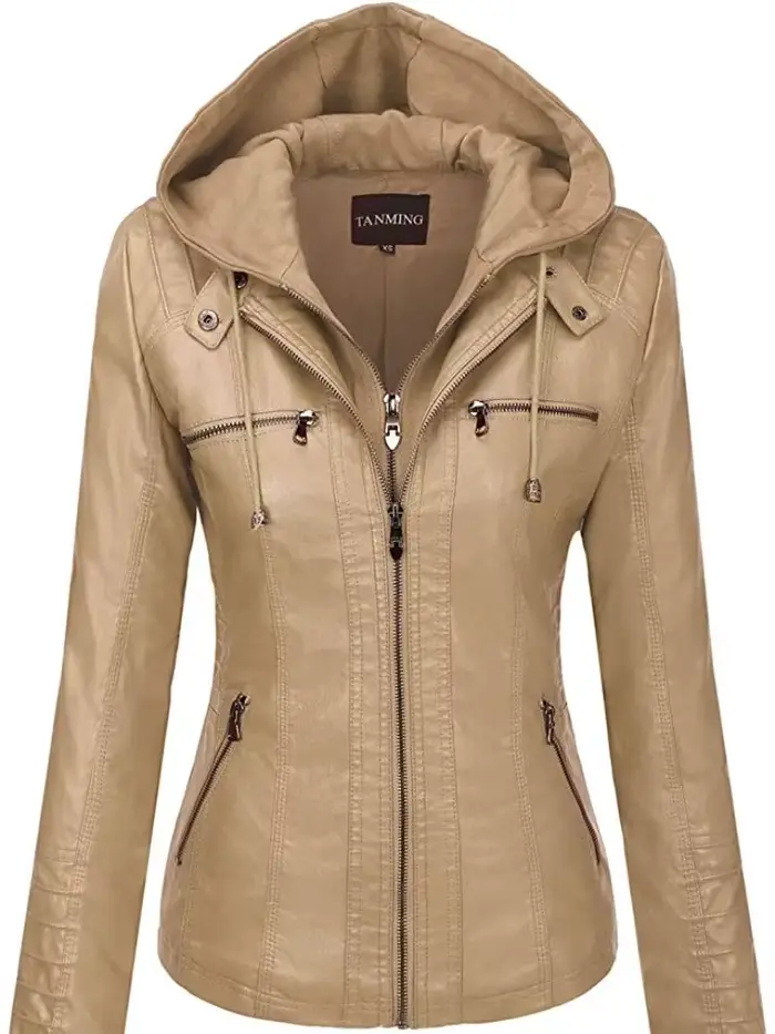Veste en cuir à capuche ensemble deux pièces
