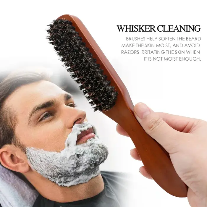 Brosse à barbe en poils de sanglier avec manche en bois pour hommes