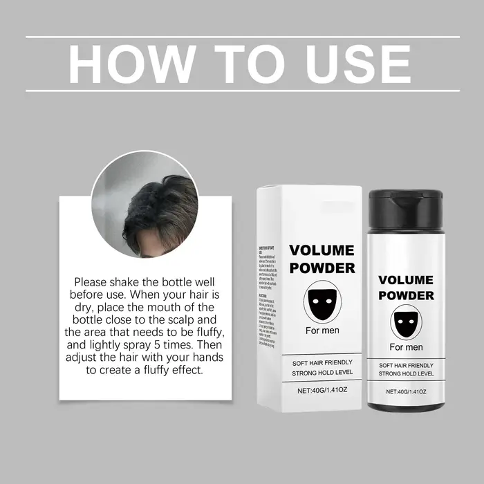 Poudre Volumisante Homme Fixation Forte Texturisante Contrôle Longue Durée de l'Huile Fini Mat Salon Coiffage Épaississant Volume et Douceur