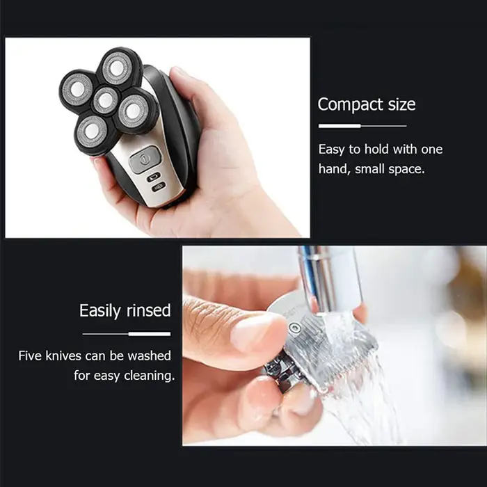 Kit de rasage électrique rotatif à chargement USB pour hommes - cinq lames - étanche IPX5 - lavable - tondeuse à barbe portative