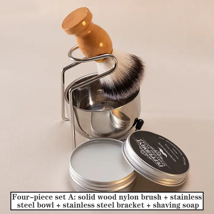 Ensemble de brosse et bol à raser pour homme, kit de brosse à raser avec manche en bois, bol à raser