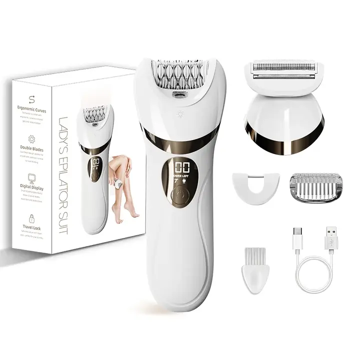 Épilateur pour femmes, épilateur et rasoir électrique 2 en 1 avec LED, épilateur et tondeuse pour l'épilation corporelle des femmes, utilisation humide et sèche
