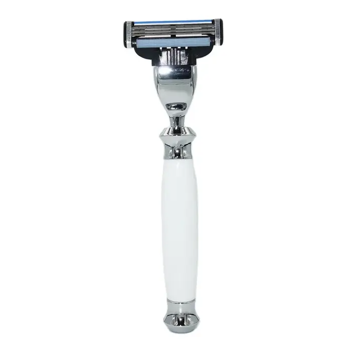 IRAZOR Classic Mach 3 rasoir de sécurité pour hommes rasage de la barbe épilation poignée acrylique en résine blanche avec cartouche de lame à 3 couches
