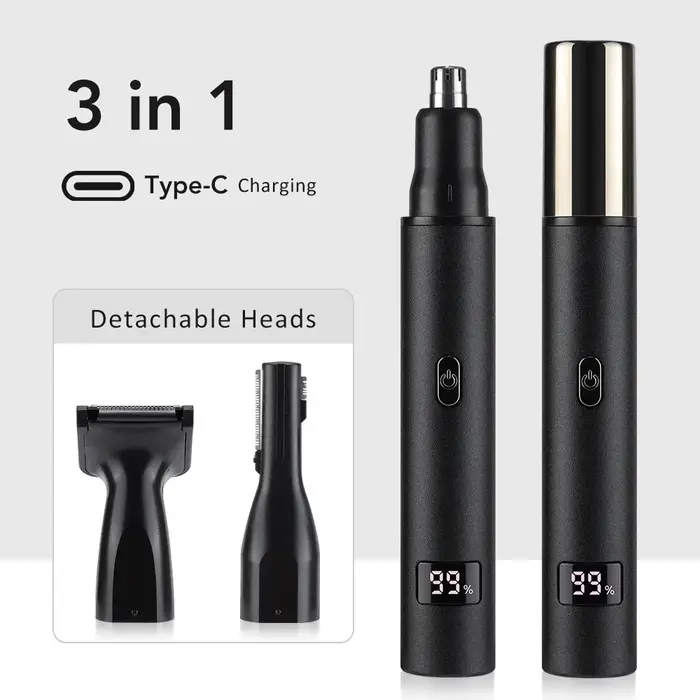 Tondeuse électrique pour le nez et les hommes et femmes, affichage numérique 360 ° Machine rotative nez oreille cheveux enlever rasoir lame détachable