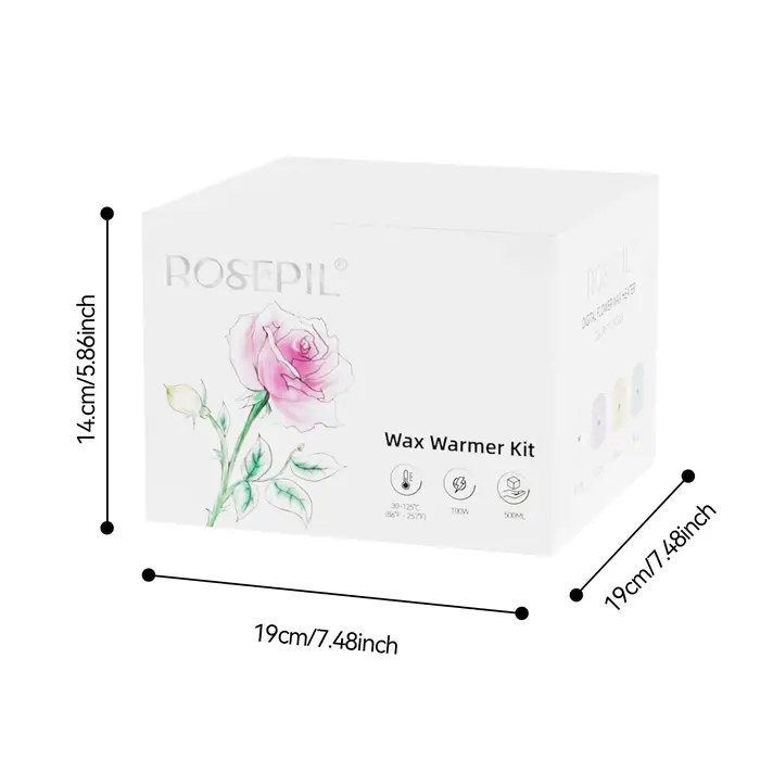 Kit chauffe-cire premium ROSEPIL 38 pièces avec pot en silicone de 450 ml et 6 sachets de cire douce à faible irritation pour différentes zones du corps