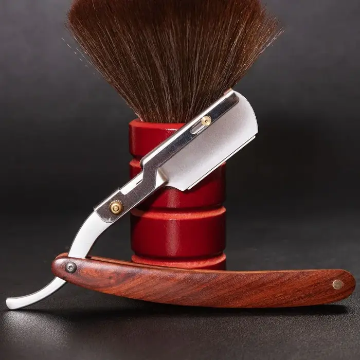 Nouveaux rasoirs droits pour hommes manche en bois naturel adapté aux lames à Double bord rasoir de barbier professionnel et fermé