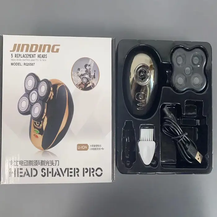Kit de rasage électrique pour hommes, rechargeable, avec cinq têtes de rasoir – Tête de rasoir magique pour le rasage des poils du visage. Imperméable et lavable.