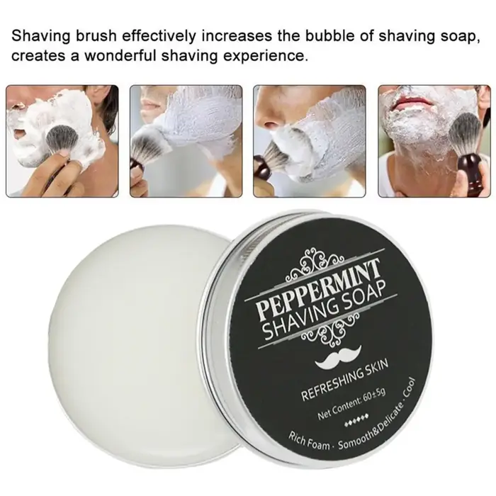 Savon à raser artisanal parfum menthe en boîte aluminium, mousse riche, crème à raser bio pour barbe