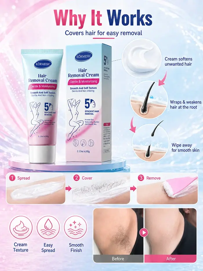 Crème dépilatoire pour le corps, crème dépilatoire douce, hydratante, pour une peau lisse, soin pour femmes et hommes, jambes, bras, aisselles, usage quotidien.