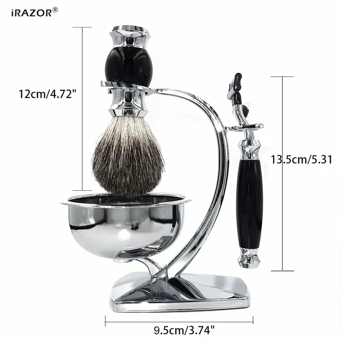 IRAZOR luxe classique 4 en 1 hommes Kit de rasage coffret cadeau avec nettoyage du visage brosse à c