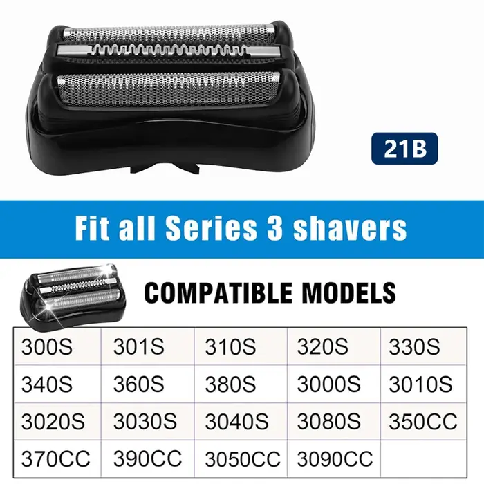 Tête de rechange 21B pour rasoir électrique Braun Series 3 3000s 3010s 3020s 3030s 3040s 300s 301s 310s 320s 330s 340s