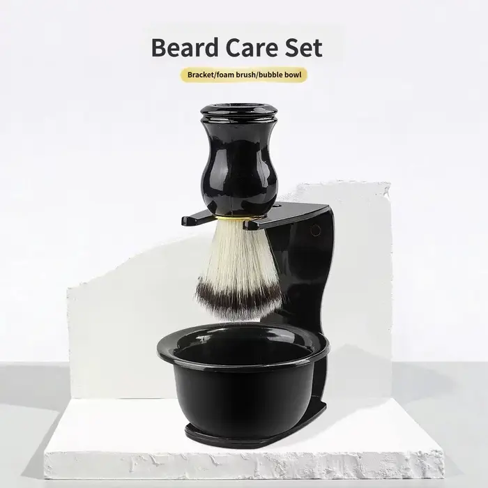 Ensemble de brosses à raser professionnelles 3-en-1, kit de rasage pour hommes avec bol à raser et support à rasoir, accessoire de toilettage pratique