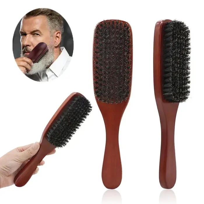 Brosse à barbe professionnelle en poils de sanglier naturels pour hommes