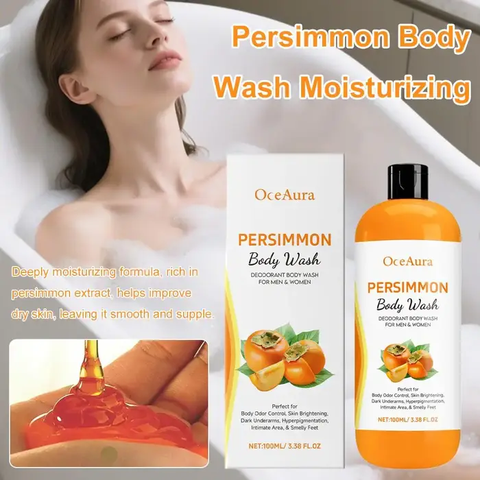 Gel Douche Persimmon Frais à l'Extrait Végétal Nettoyage Doux Hydratant Peau Lisse et Délicate Soin Corporel Quotidien