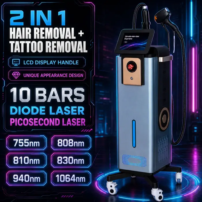 Appareil de beauté 2 en 1 à diode laser pour l'épilation permanente, avec système de refroidissement, pour salon et spa
