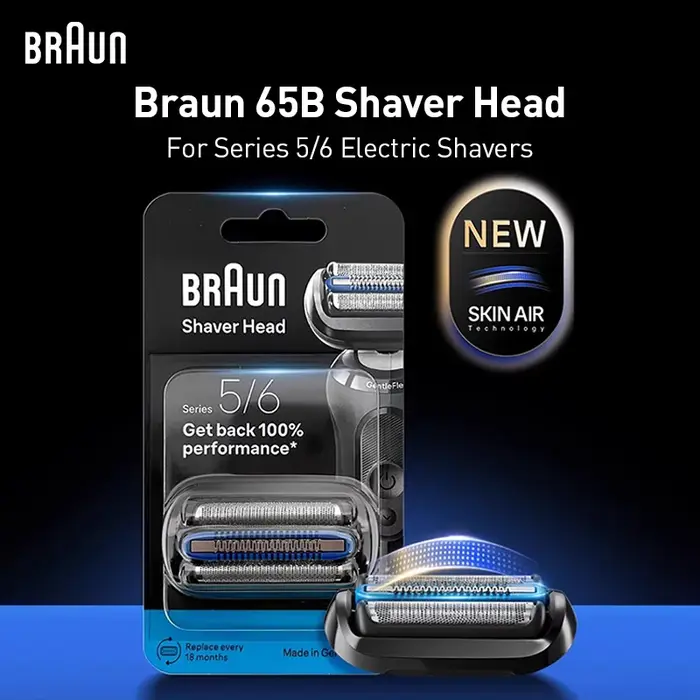 Tête de rasoir de rechange Braun 65B avec grille de protection Hydrate Skin Guard compatible avec les rasoirs Series 5 et 6