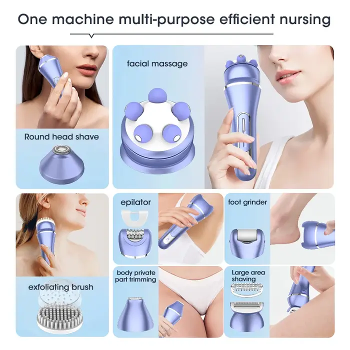 RESUXI 227 Épilateur électrique multifonction 7 en 1 pour femme Rasoir Bikini Jambes Aisselles Tondeuse publique avec base de chargement