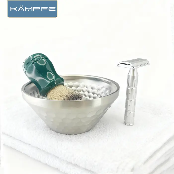 Bol à raser KAMPFE en acier inoxydable pour hommes, doré/argenté, pour le nettoyage du visage, pour 