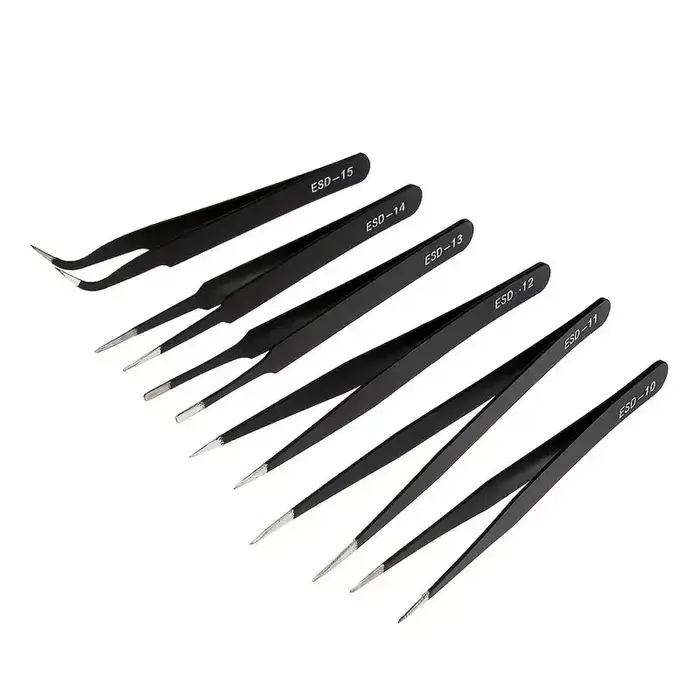 Jeu de pincettes longues de précision ESD, 6 pièces, pincettes anti-leges en acier inoxydable, outil