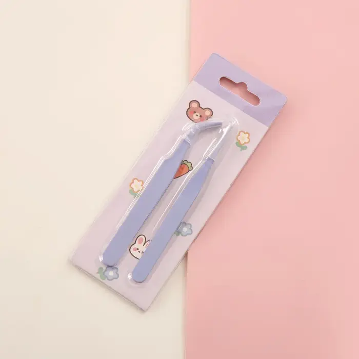 2 pinces à épiler mignonnes à motif de dessin animé, pinces à épiler de précision à pointe droite et