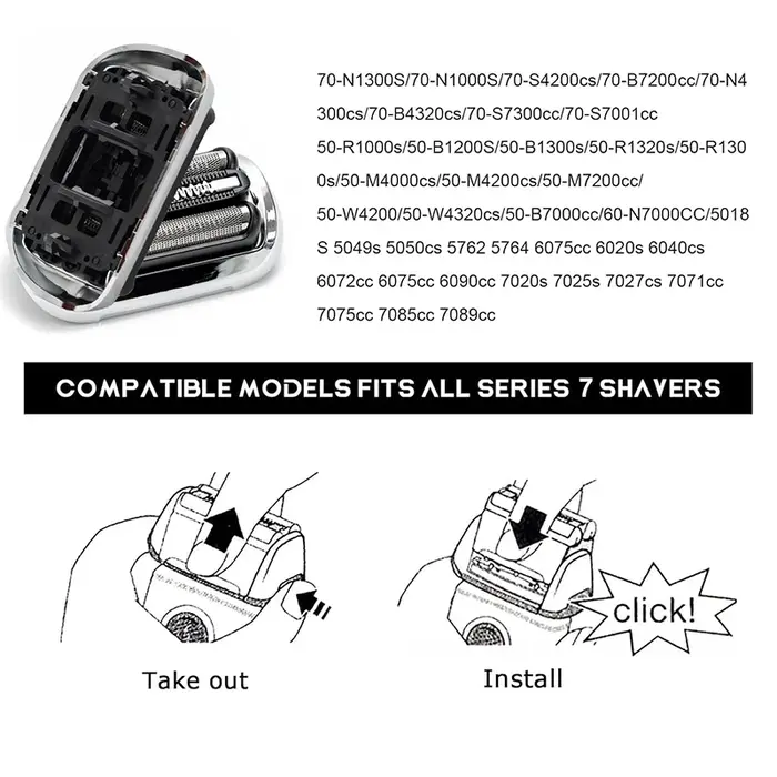 Tête de rasoir électrique de remplacement pour Braun Series 7 73S 70-N1300S 70-S4200cs 70-B7200cc 70-N4300cs 70-B4320cs 70-S7300cc 70-S7001cc