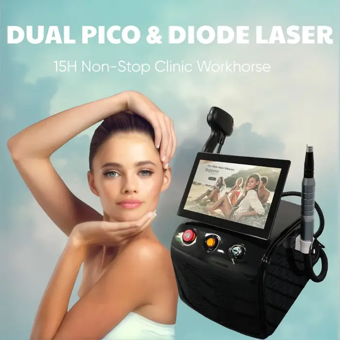 Appareil professionnel 2-en-1 d'épilation au laser diode et de détatouage 755nm/1064nm avec système de refroidissement par glace, équipement de beauté pour salon H