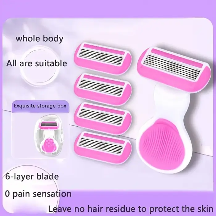 Ensemble de rasoir portable rose à 6 lames pour femmes