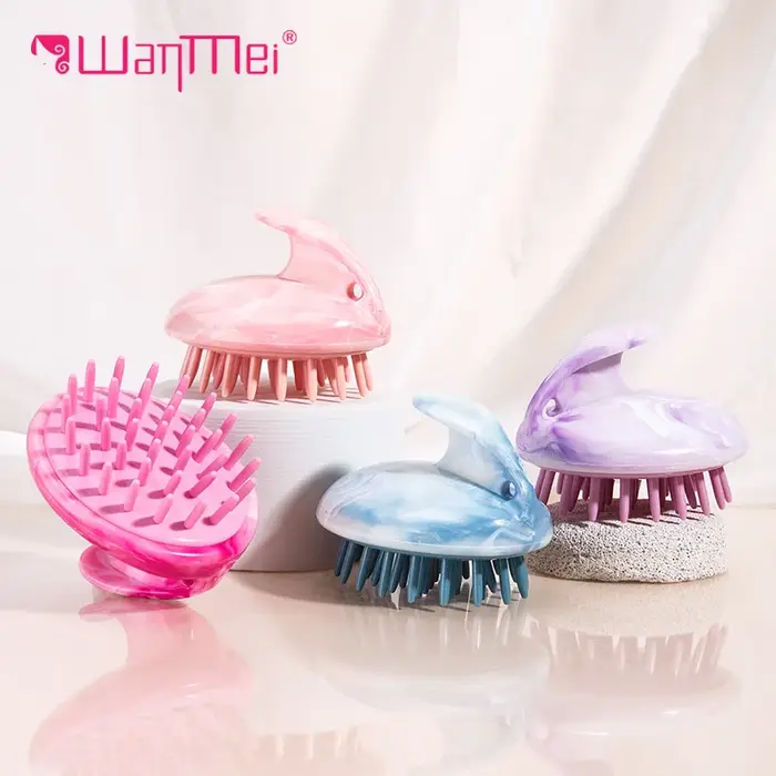 Brosse de massage du cuir chevelu en silicone à motif marbré