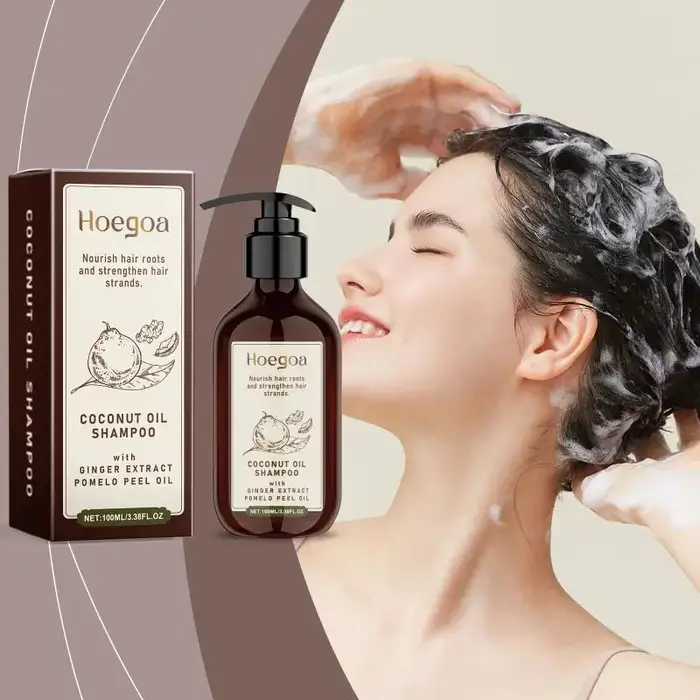 Shampoo à l'huile de noix de coco Hoegoa, soin nettoyant du cuir chevelu, brillance douce, nourrissa