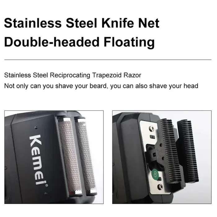 Kemei rasoir sans fil Rechargeable pour hommes double lame alternative barbe