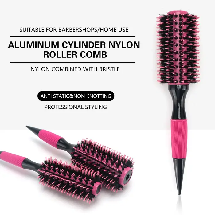 BARBERTOP brosse à cheveux ronde en bois avec poils de sanglier mélange outils de coiffure en Nylon