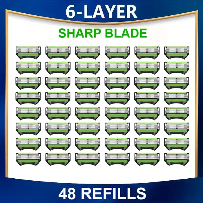 Lames de rasoir vertes améliorées à 6 couches en acier inoxydable pour peaux sensibles, rasage confortable et précis