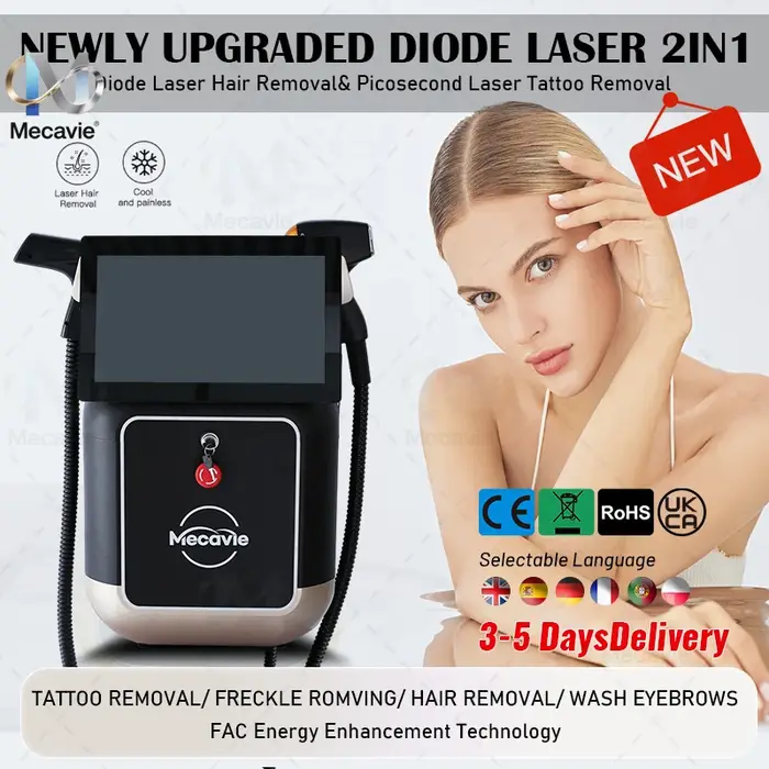 Laser Diode Picoseconde 808NM 2-en-1 pour l'épilation et le détatouage avec 4 longueurs d'onde 755/808/940/1064nm