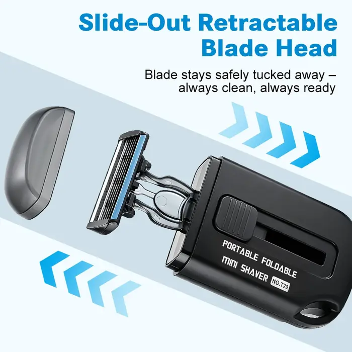 Rasoir Manuel avec Tête Rétractable Coulissante, Rasoir de Sécurité à 6 Lames pour Hommes, Portable pour Voyage Déplacement Professionnel, Poignée Ergonomique, Tête Remplaçable