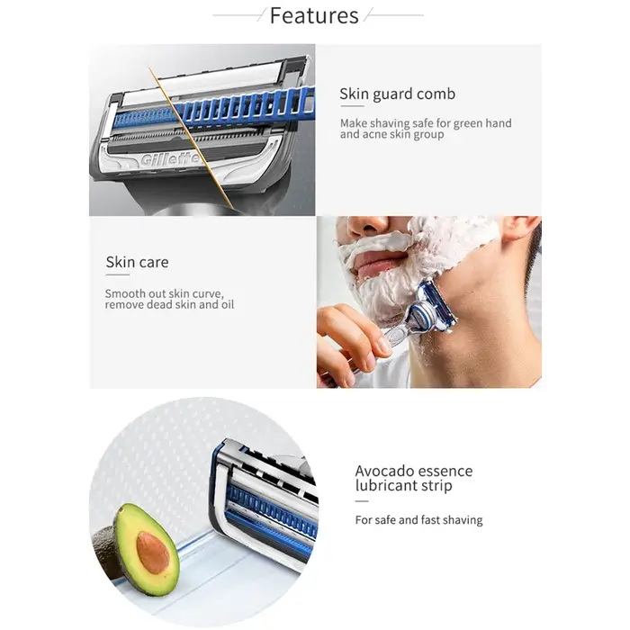 Rasoir manuel Gillette SkinGuard, 2 lames nano fines, peigne de protection pour la peau, bandes lubrifiantes, pour peaux sensibles et sujettes à l'acné, rasoir pour débutants