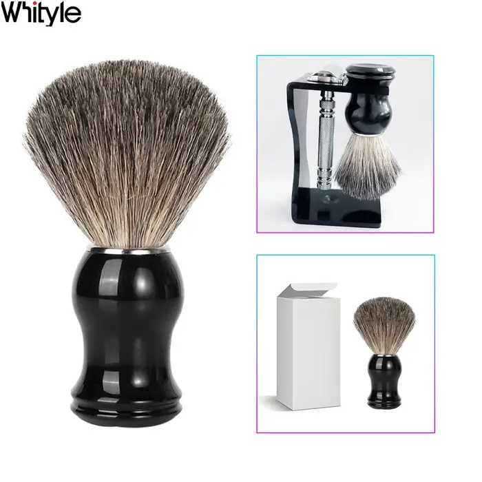 Whityle 02B brosse de rasage en poils de blaireau Super doux pour homme soins de la barbe toilettage pour hommes