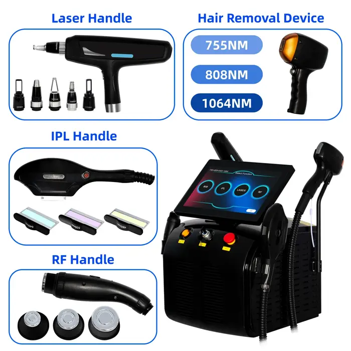 Épilateur professionnel FAC 4-en-1 Soprano Titanium Diode IPL Nd Yag Picoseconde OPT pour l'épilation et le détatouage