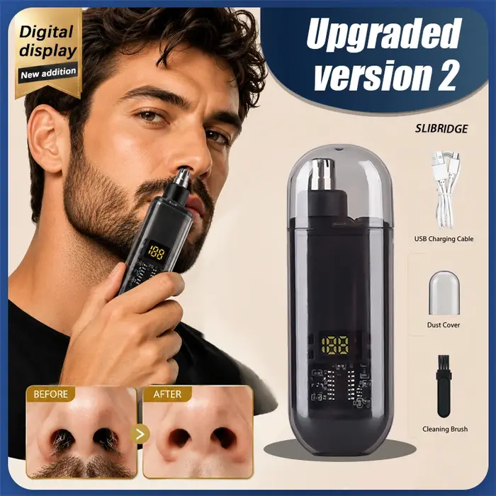 Tondeuse à poils de nez électrique rechargeable, rasoir pour hommes, tondeuse à poils de nez pour femmes, tondeuse à poils d'oreilles avec écran numérique