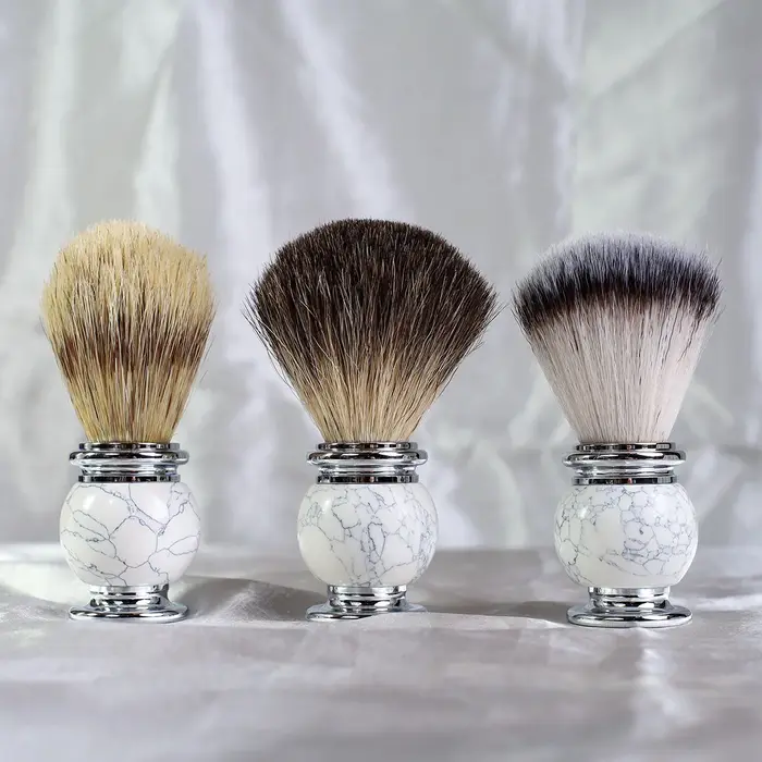 IRAZOR – brosse de rasage pour hommes, avec manche en pierre naturelle, pour barbe lisse et poils du