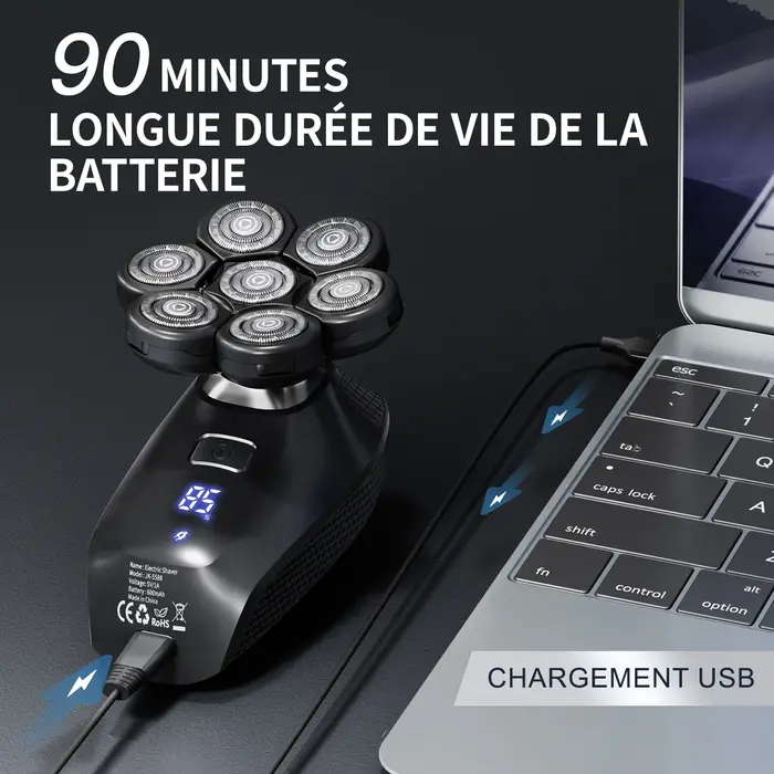 Kensen S8 rasoirs électriques pour hommes 7D coupe flottante Rechargeable IPX6 étanche tondeuse à barbe tête chauve Machine à raser