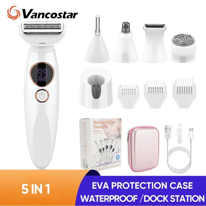5in1 rasoir à cheveux Bikini tondeuse tête remplaçable sourcil épilation du visage étanche utilisation sèche et humide