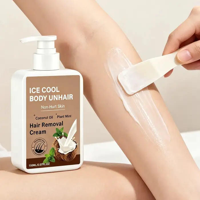 Crème dépilatoire pour le corps, pour les jambes, les bras, les aisselles, à l'huile de noix de coco, hydratante, non irritante, indolore, à la menthe glacée, 150 ml