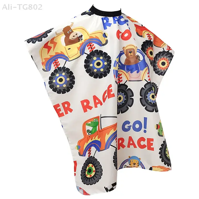 Cape de Coiffure Professionnelle pour Enfants Motif Voiture de Dessin Animé – Robe de Coupe pour Sal